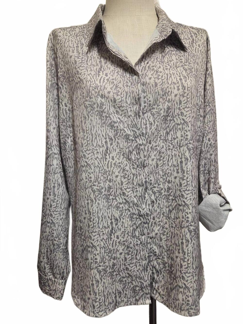 NEW RENUAR women's soft animal print blouse in oyster